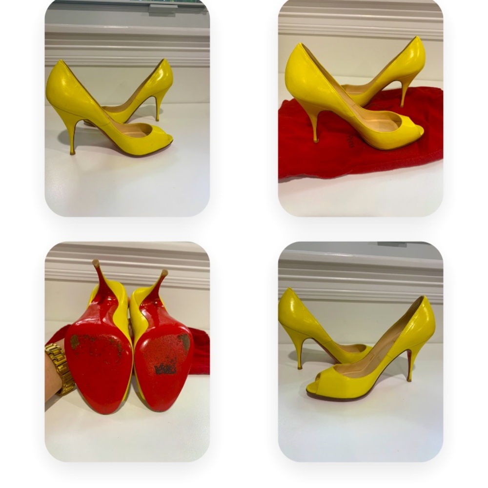 Bright yellow Louboutin peep toe pumps sz 36